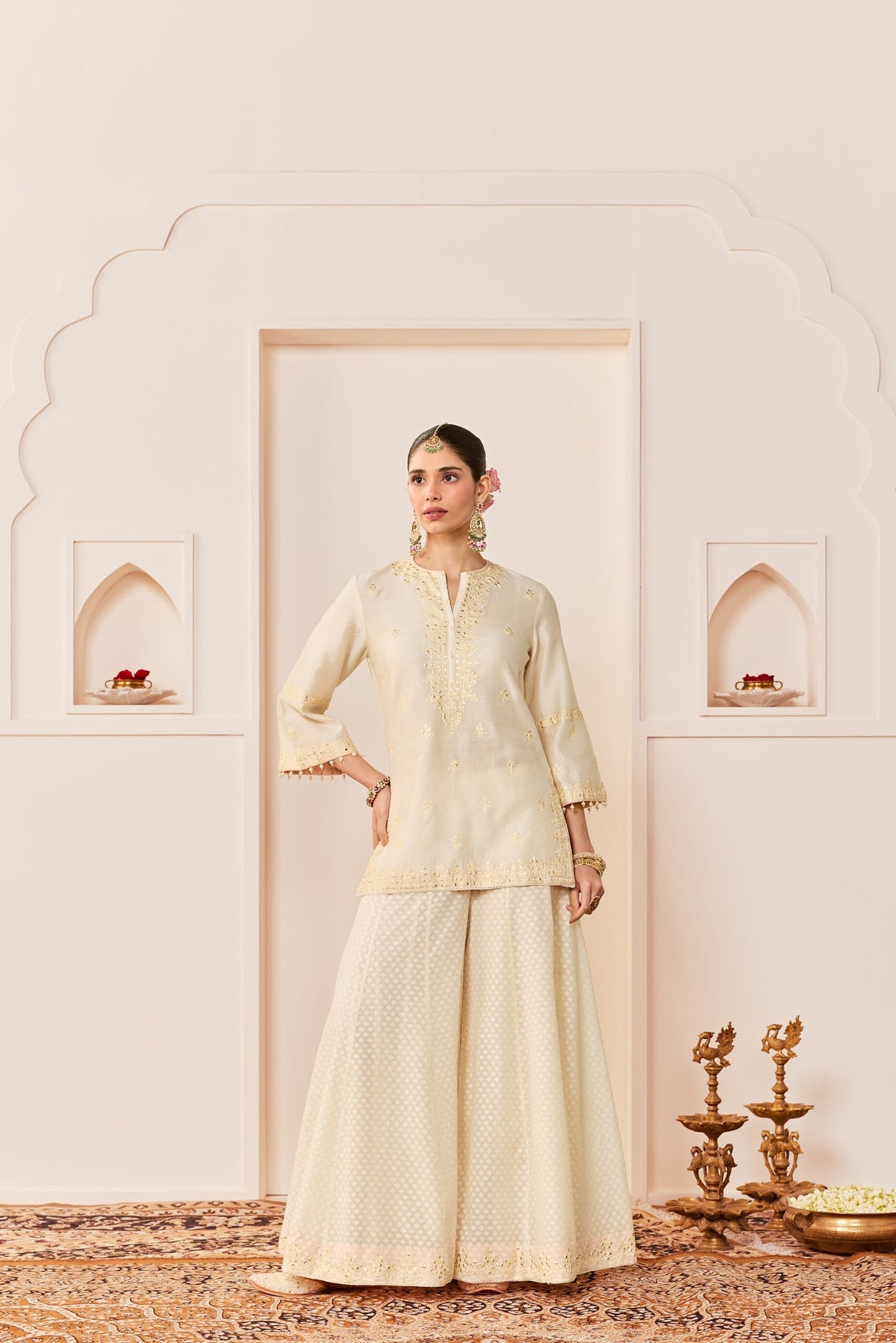 Rehma -Daisy Ivory Short Kurta With Sharara And Dupatta