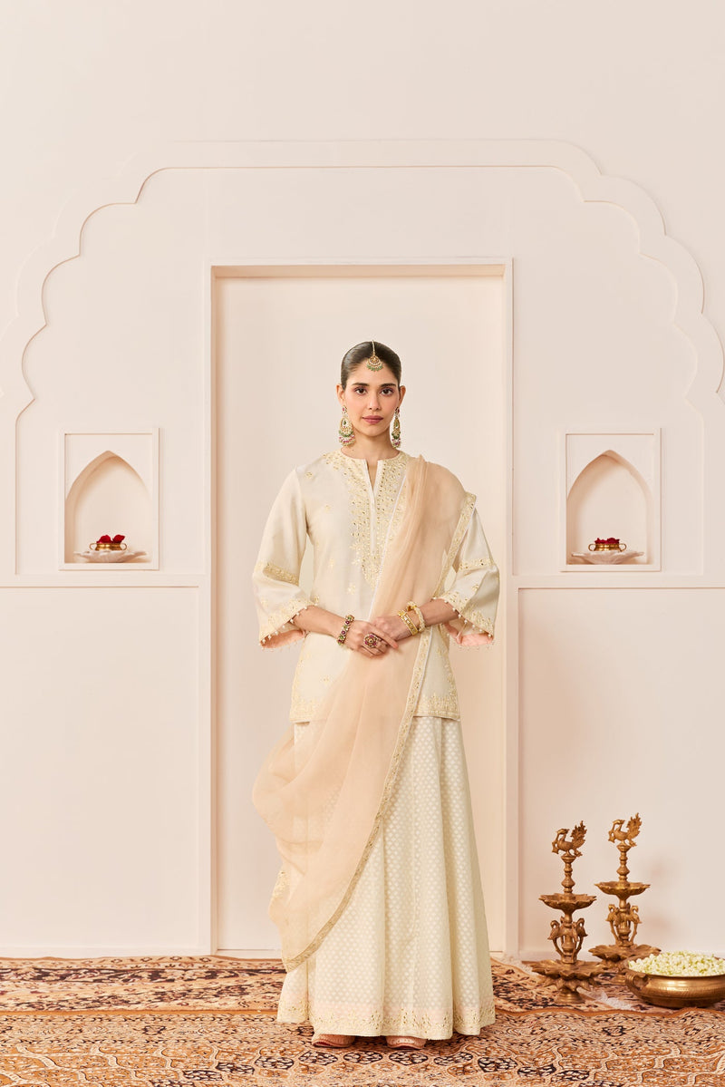 Rehma -Daisy Ivory Short Kurta With Sharara And Dupatta (LXRTS)