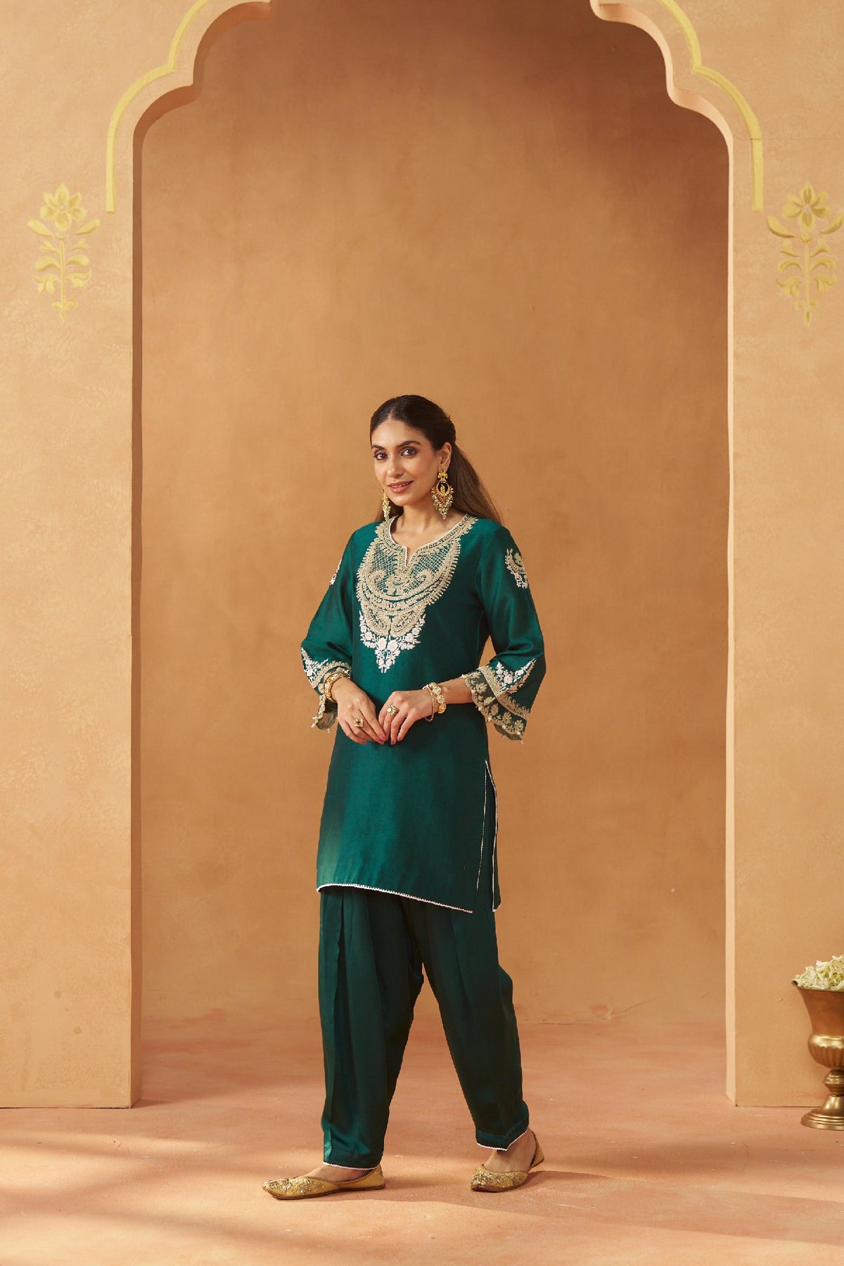 Ashira - Emerald Green Short Kurta with Salwar
