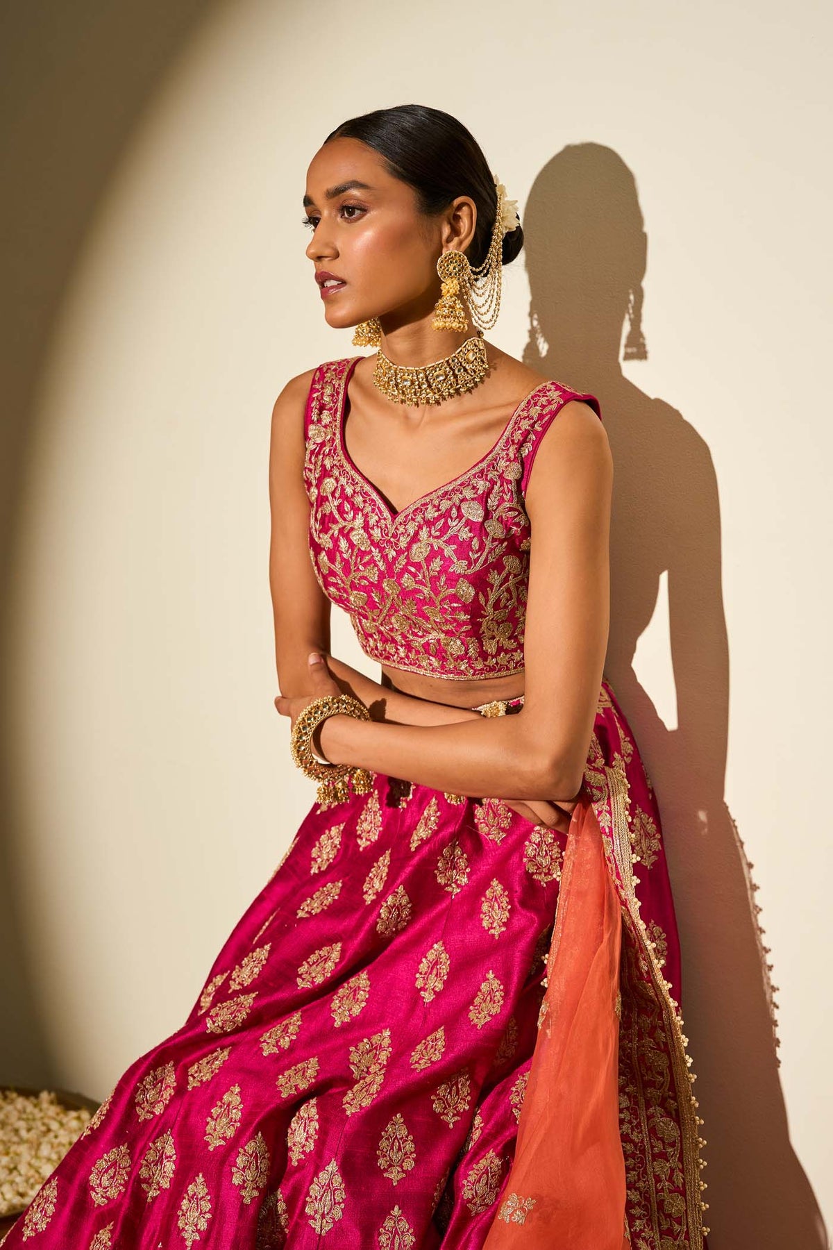Masiah Rani Hotpink Kashmiri tilla lehenga with blouse and dupatta