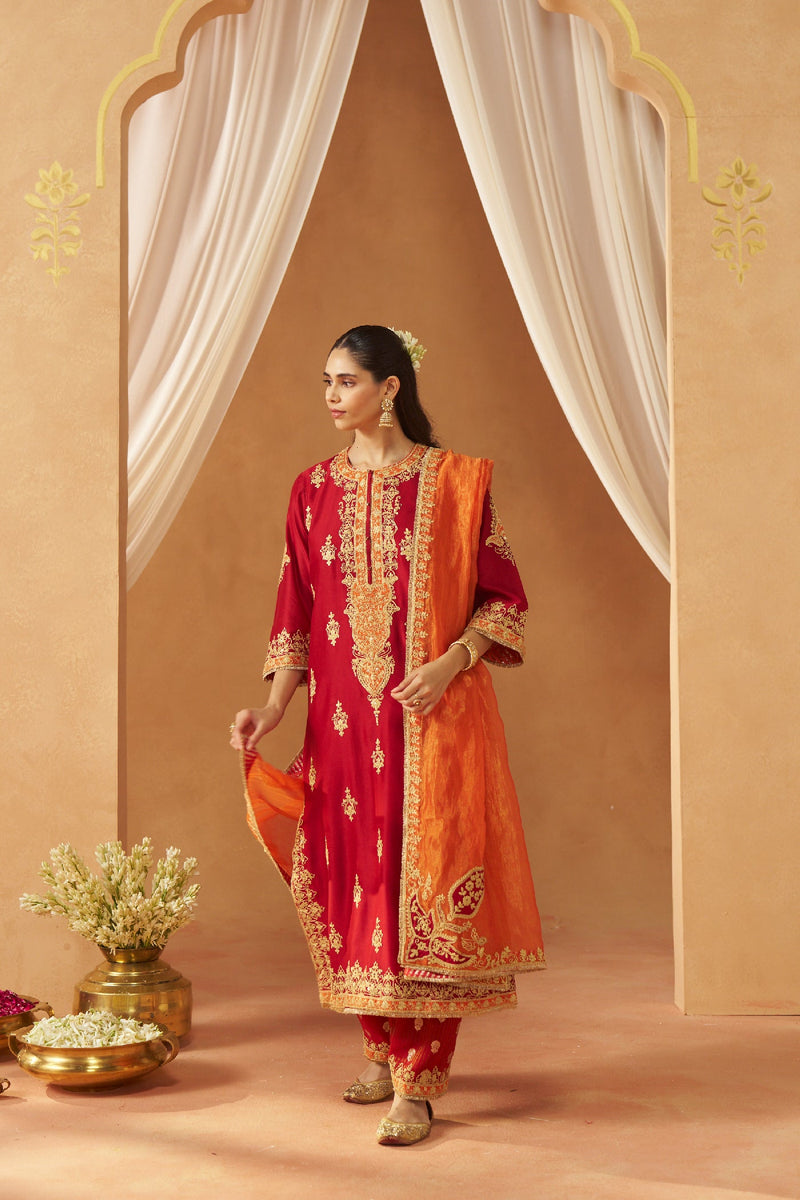 Mubina Deep Red Kurta with Salwar and Dupatta (LXRTS)