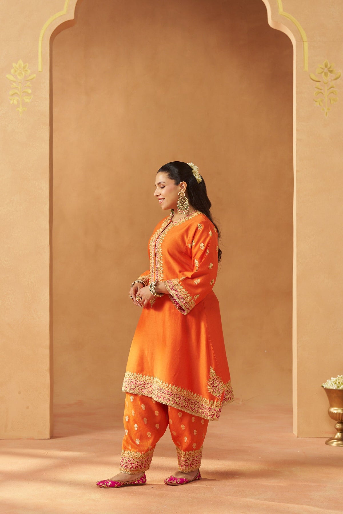 Zeenal Burnt Orange A-Line Kaaftan with Salwar (LXRTS)