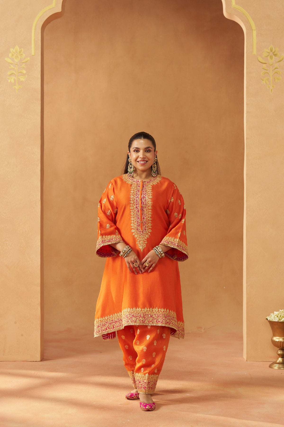 Zeenal Burnt Orange A-Line Kaaftan with Salwar (LXRTS)