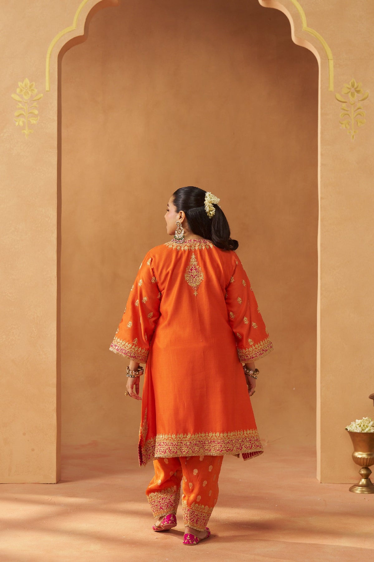 Zeenal Burnt Orange A-Line Kaaftan with Salwar (LXRTS)
