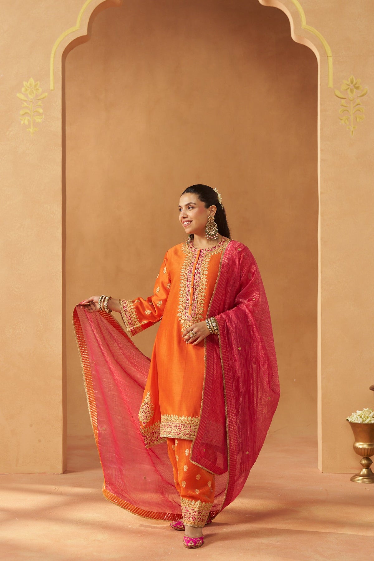 Zeenal Burnt Orange A-Line Kaaftan with Salwar (LXRTS)