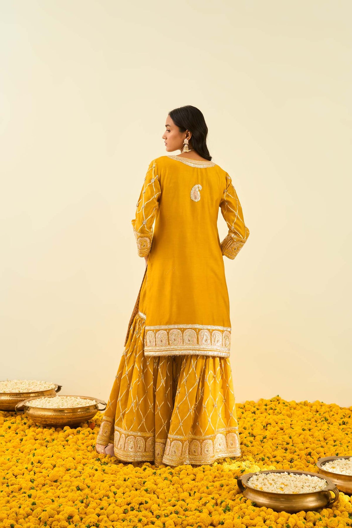 Sukhneet Wadhwa IN Shabina- Glaze Mustard short kurta with garara and dupatta