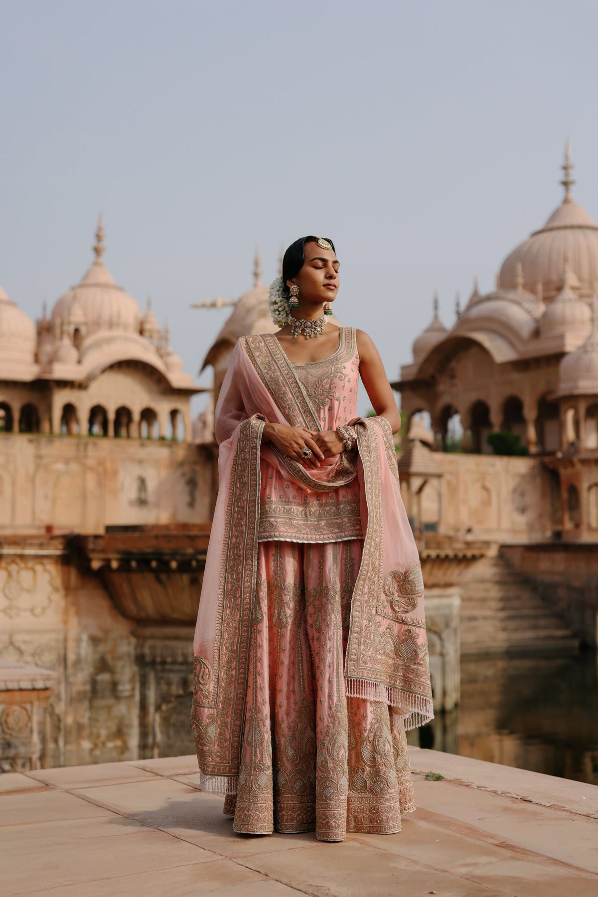 Evneet In Tasnim - Pink Kurta Set with Sharara & Dupatta