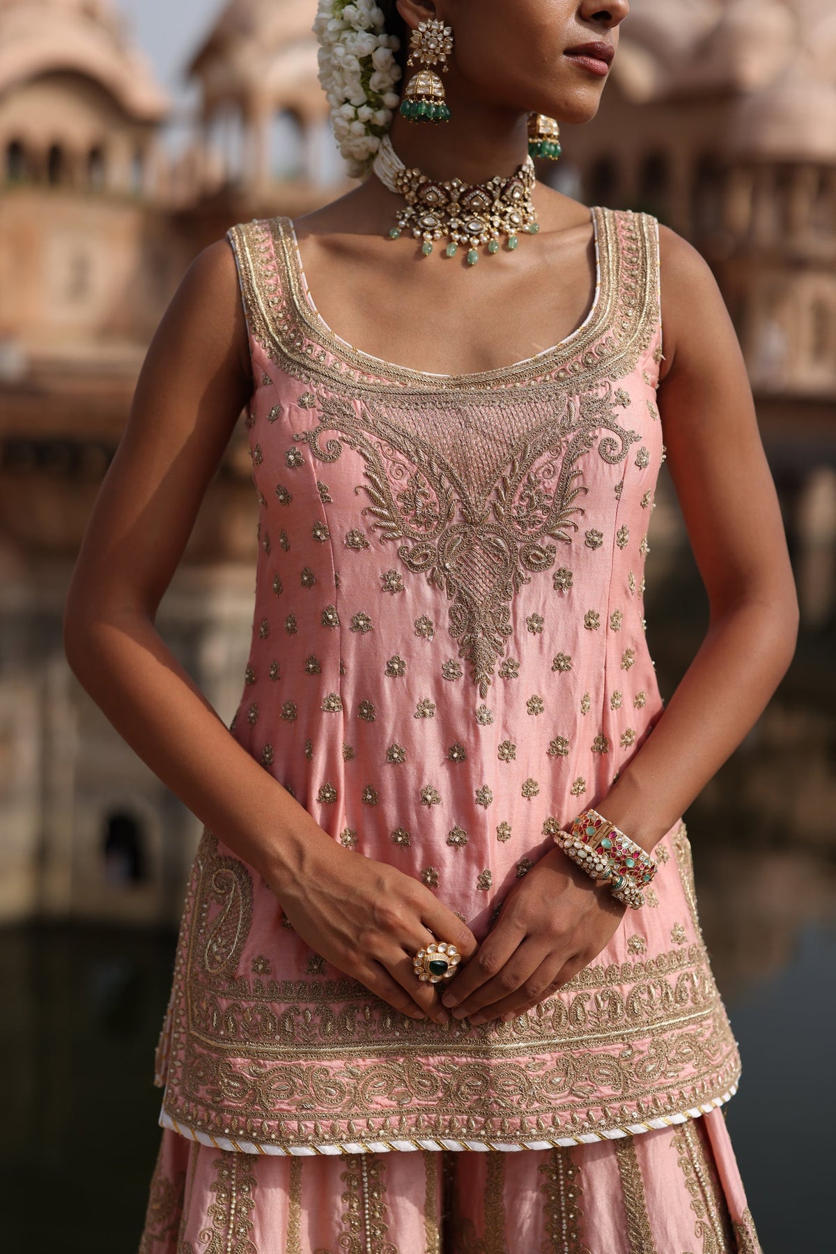 Evneet In Tasnim - Pink Kurta Set with Sharara & Dupatta