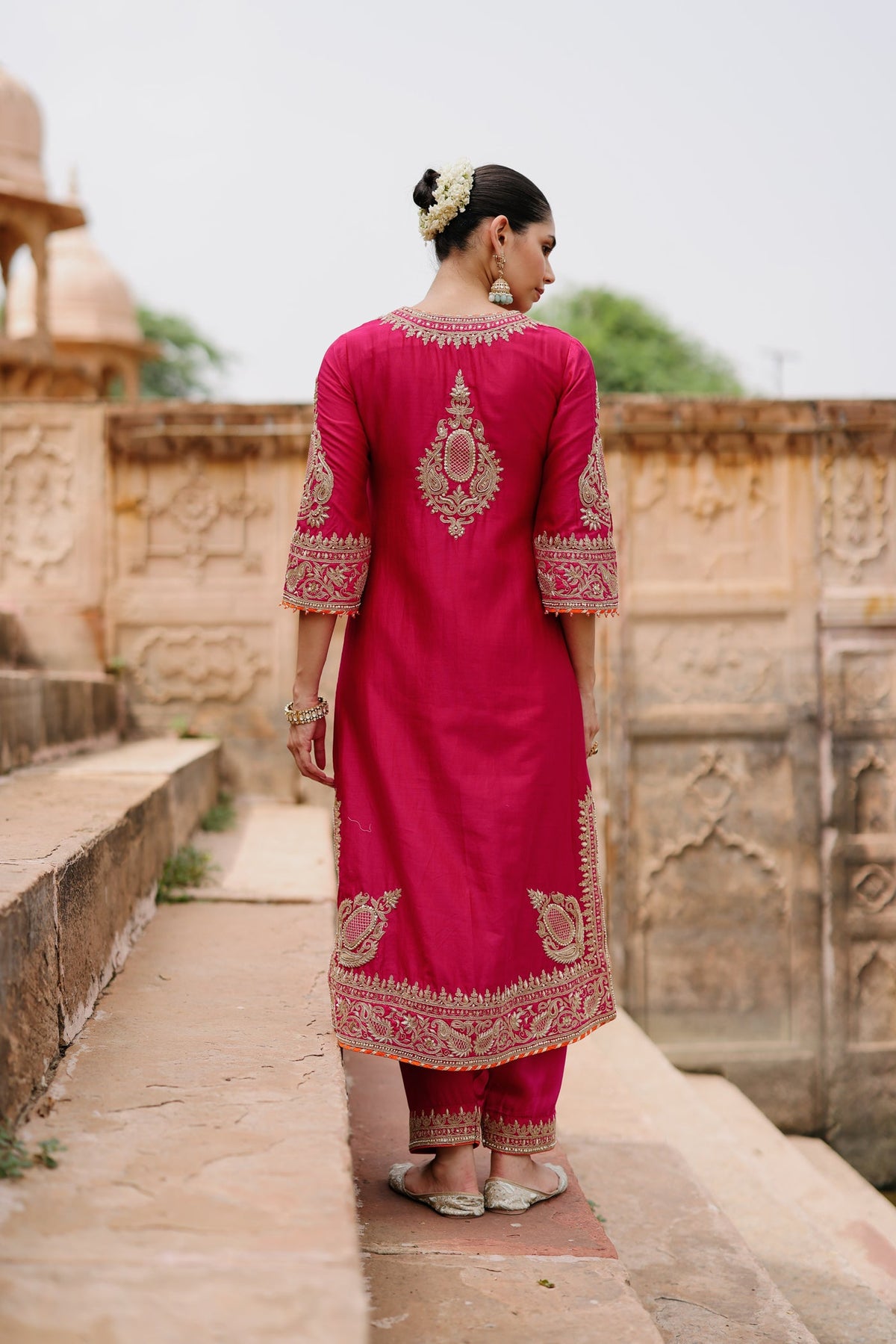 Arwa - Rani Hot Pink Long Kurta Set with Salwar & Dupatta