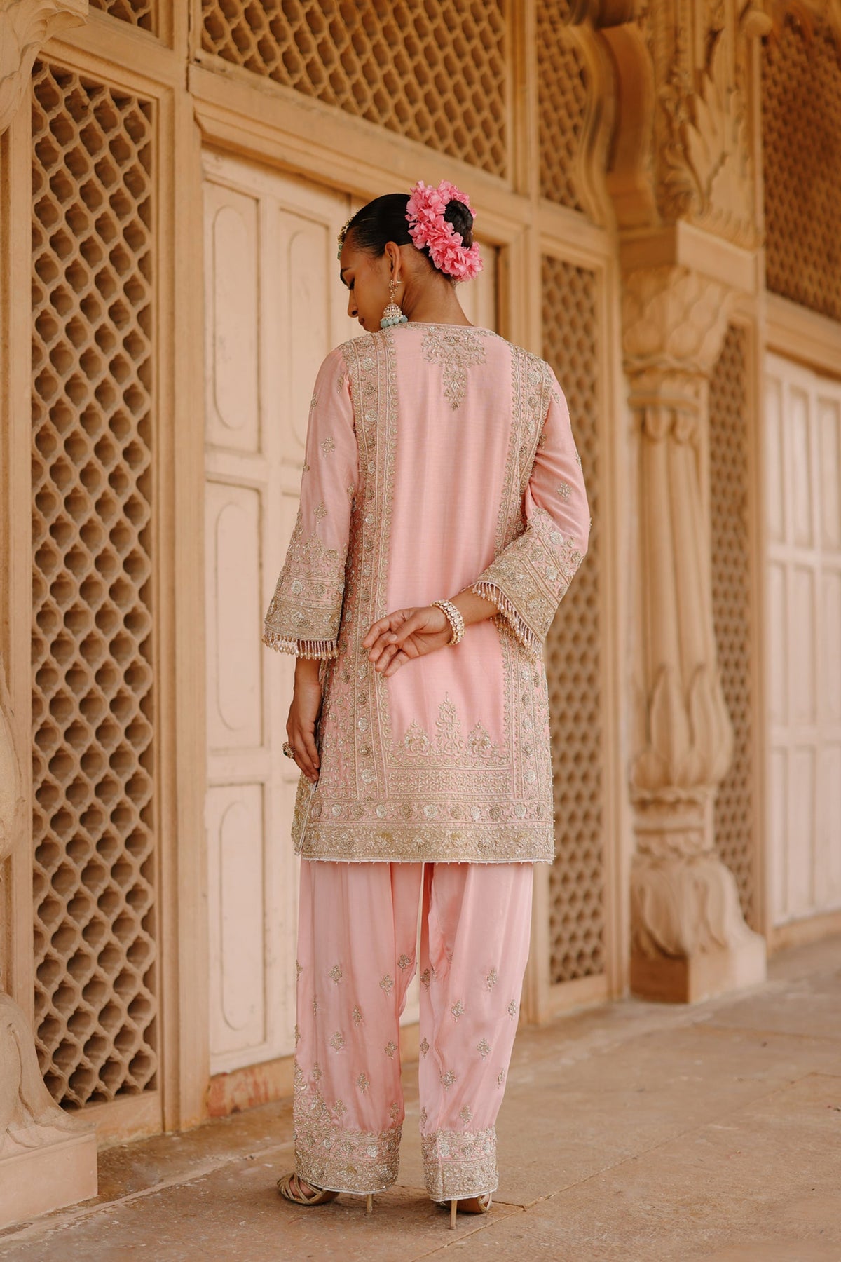 Elaya - Pink Short Kurta Set With Salwar & Dupatta