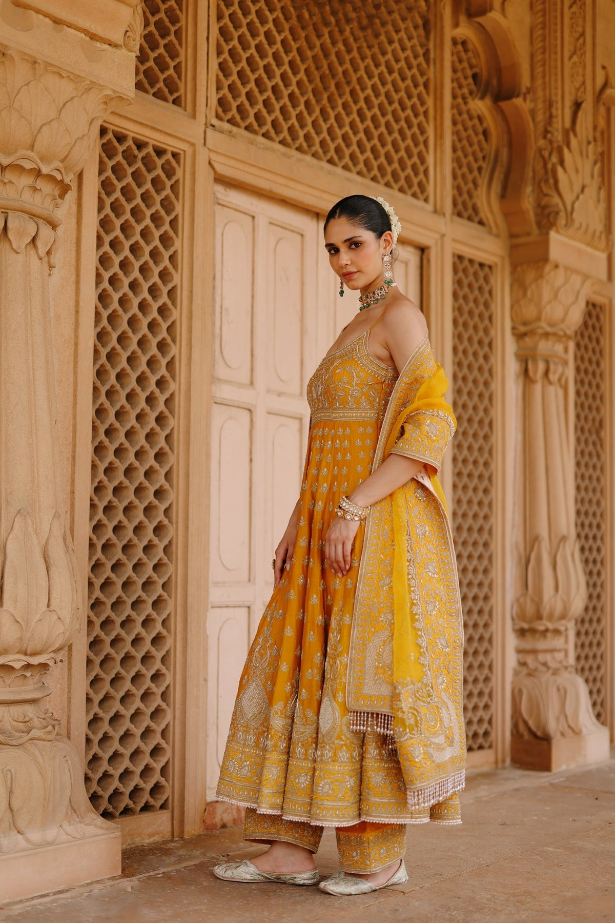 Rakul Preet Singh In Afraa - Mustard Anarkali Set with Palazzo & Dupatta