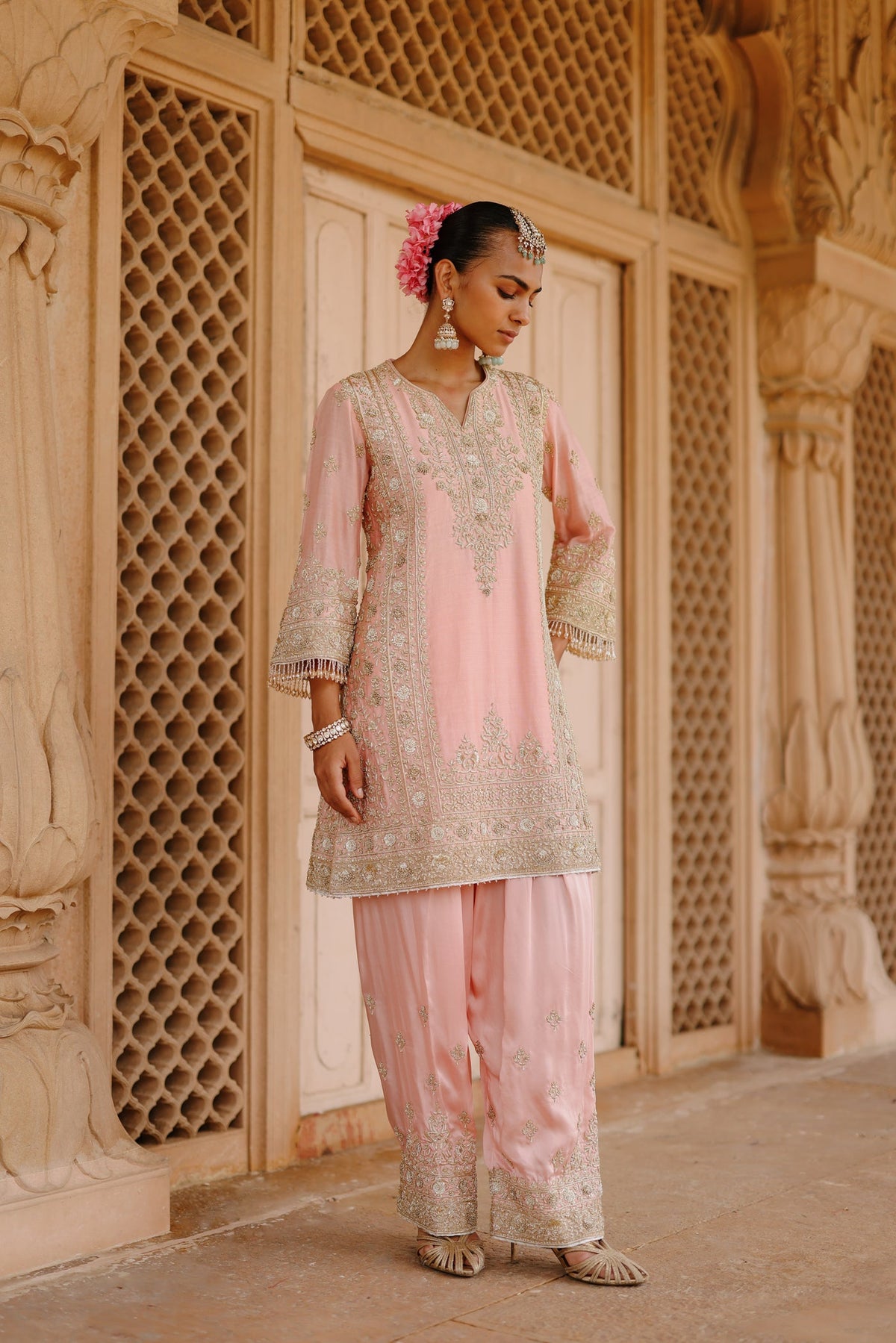 Elaya - Pink Short Kurta Set With Salwar & Dupatta