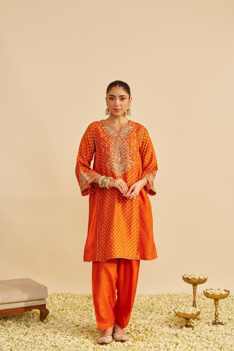 KAYRA - ORANGE SHORT GATHERED CHAUGA WITH SALWAR (LXRTS)