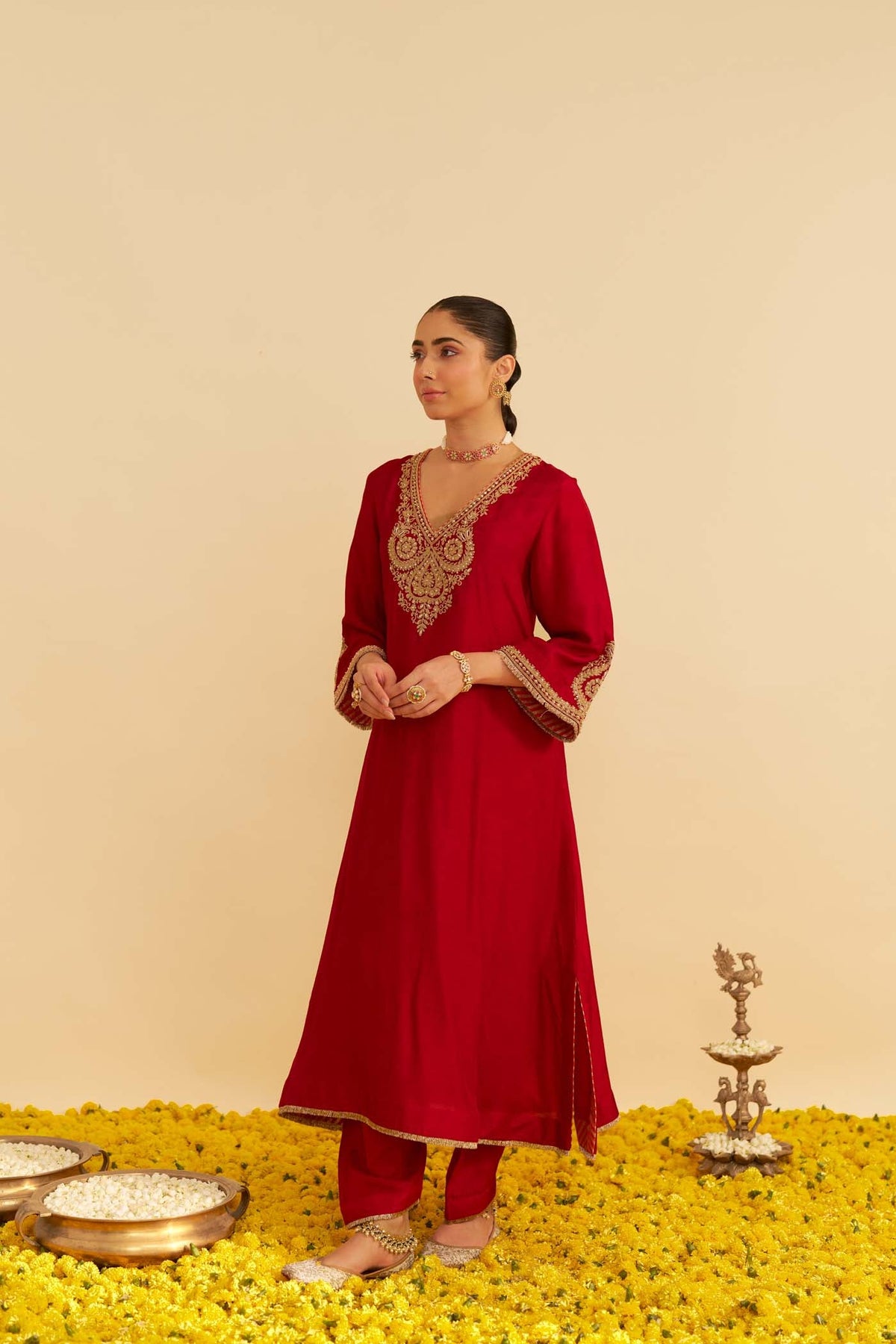 HAAYAT - DEEP RED LONG KAFTAN WITH SALWAR (LXRTS)