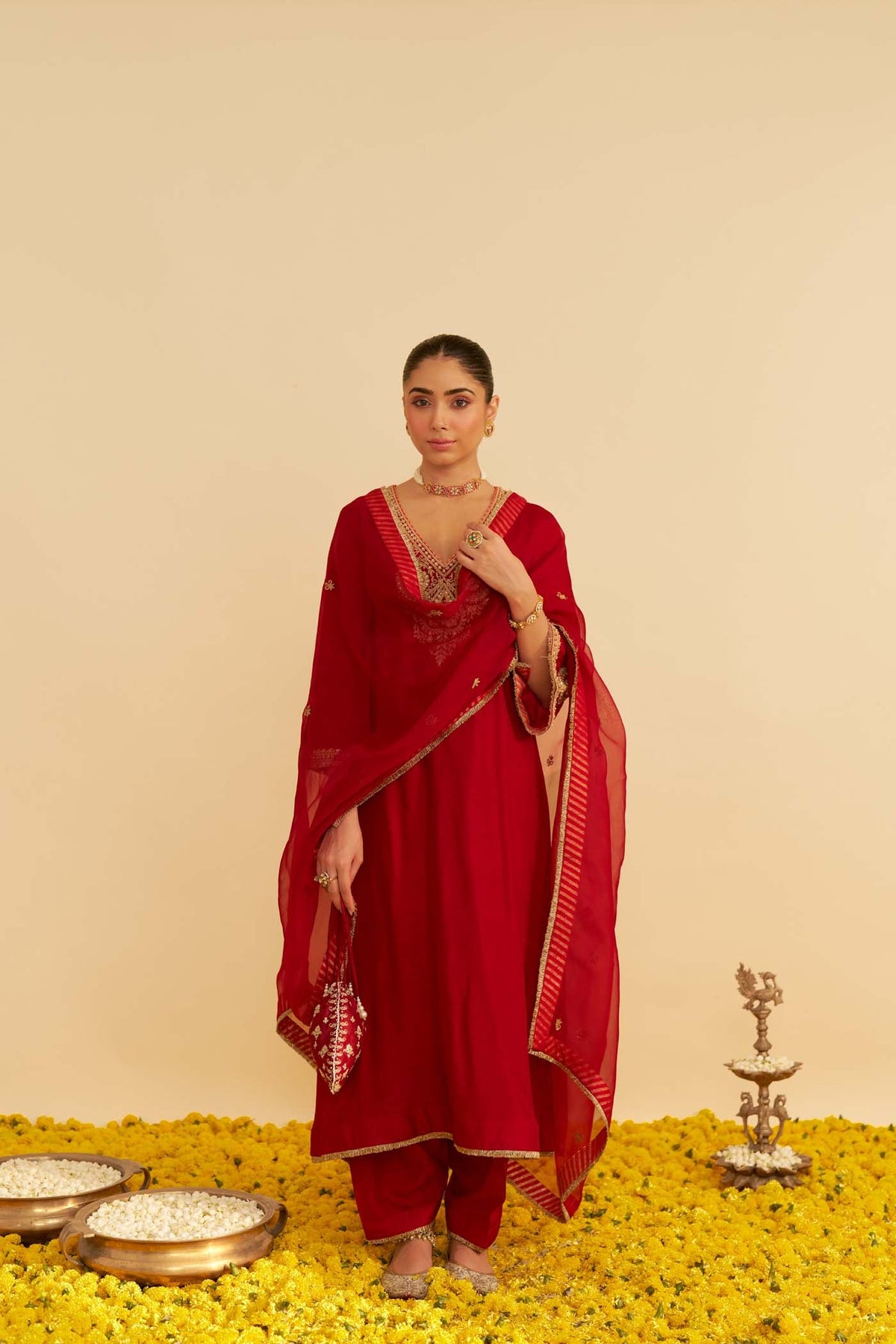 HAAYAT - DEEP RED LONG KAFTAN WITH SALWAR (LXRTS)