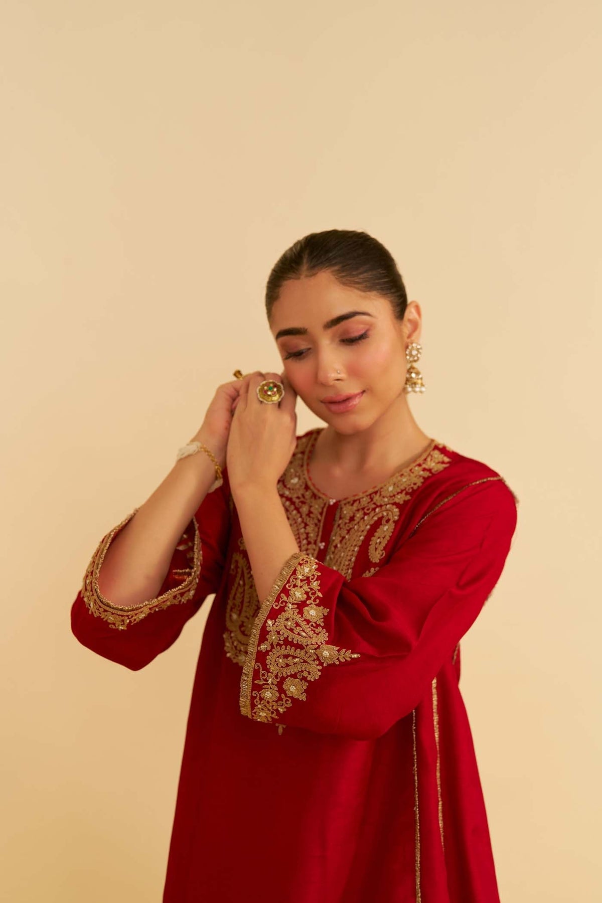 AYRA - DEEP RED SHORT CHAUGA WITH SALWAR (Lxrts)