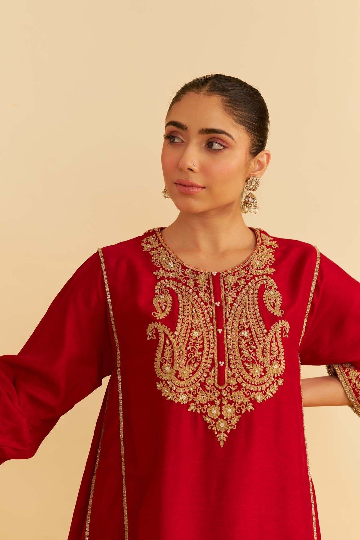 AYRA - DEEP RED SHORT CHAUGA WITH SALWAR (Lxrts)