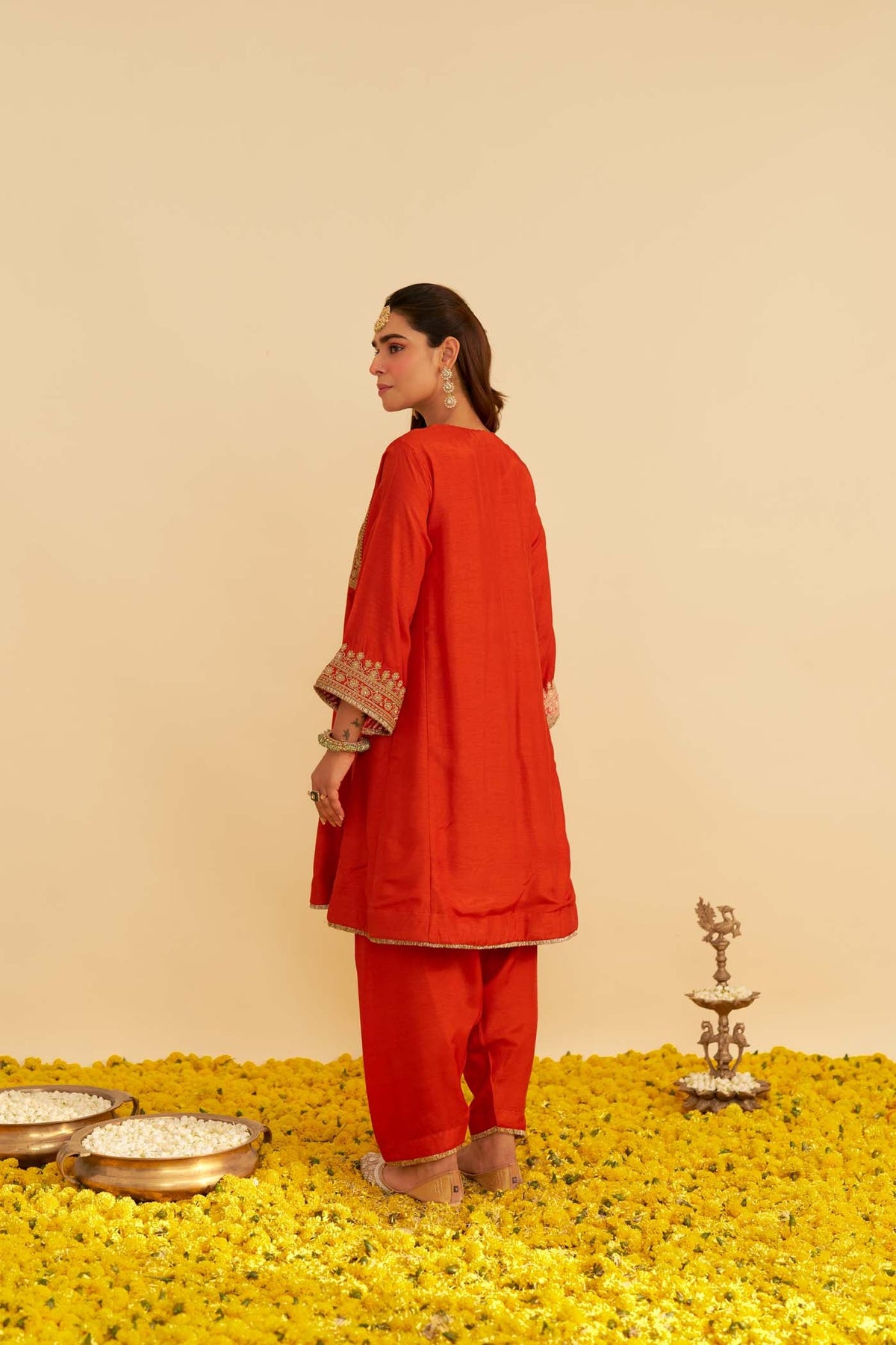 MEHZA - BURNT ORANGE SHORT CHAUGA WITH SALWAR
