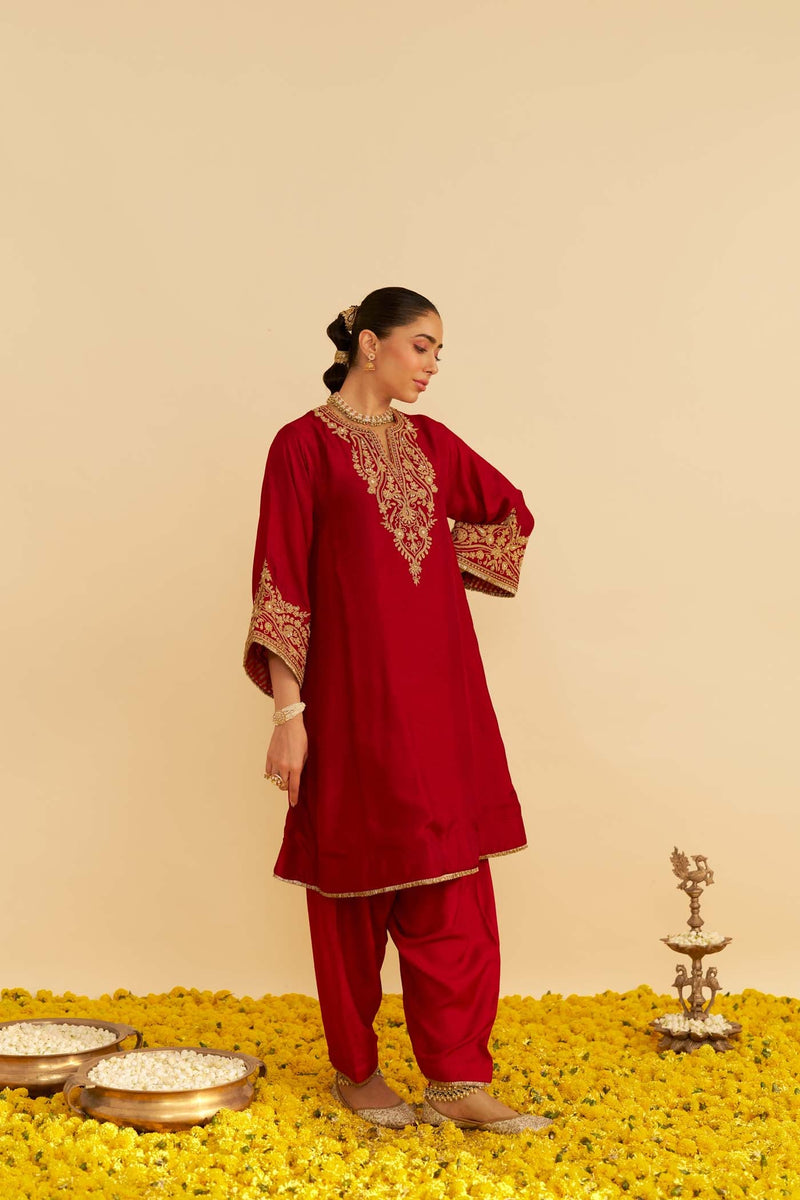 MARWA - DEEP RED SHORT CHAUGA WITH SALWAR (LXRTS)