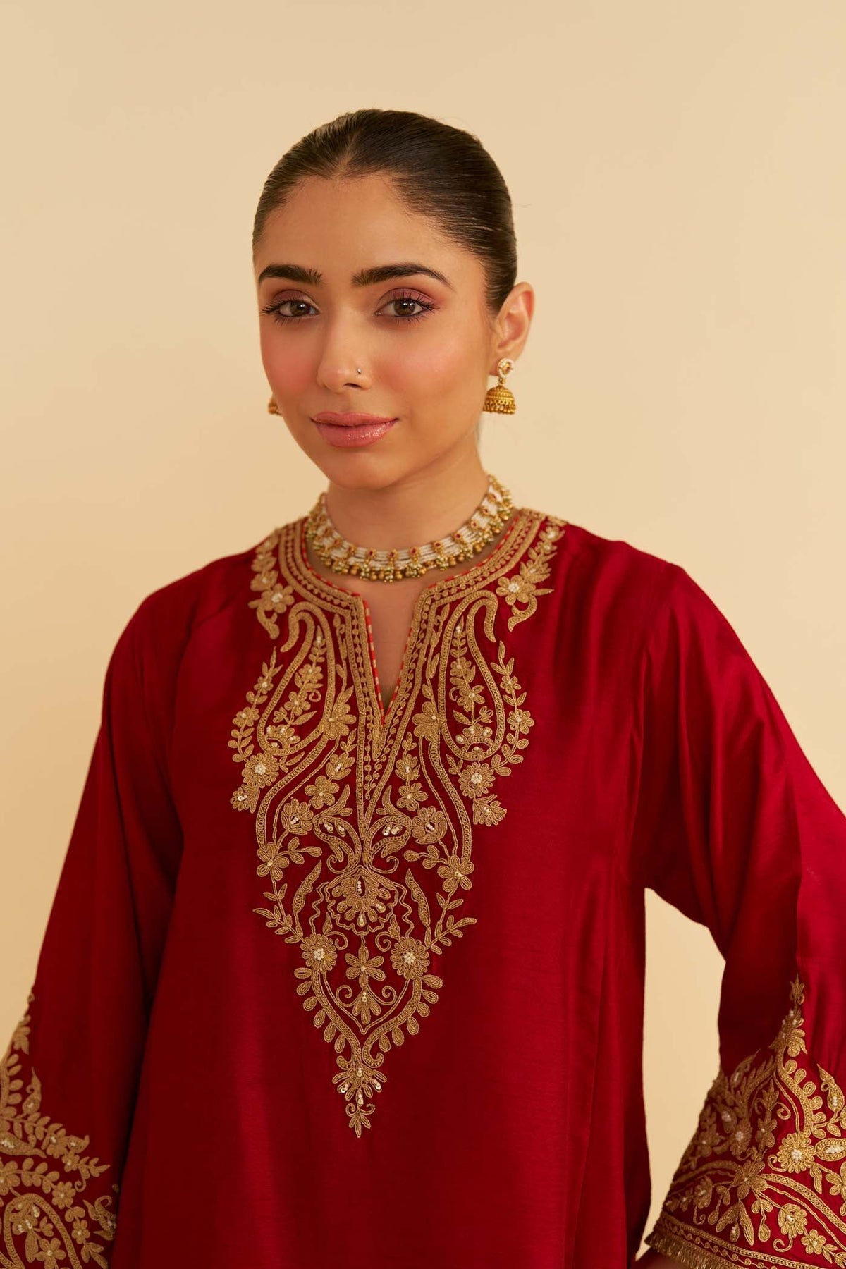 MARWA - DEEP RED SHORT CHAUGA WITH SALWAR