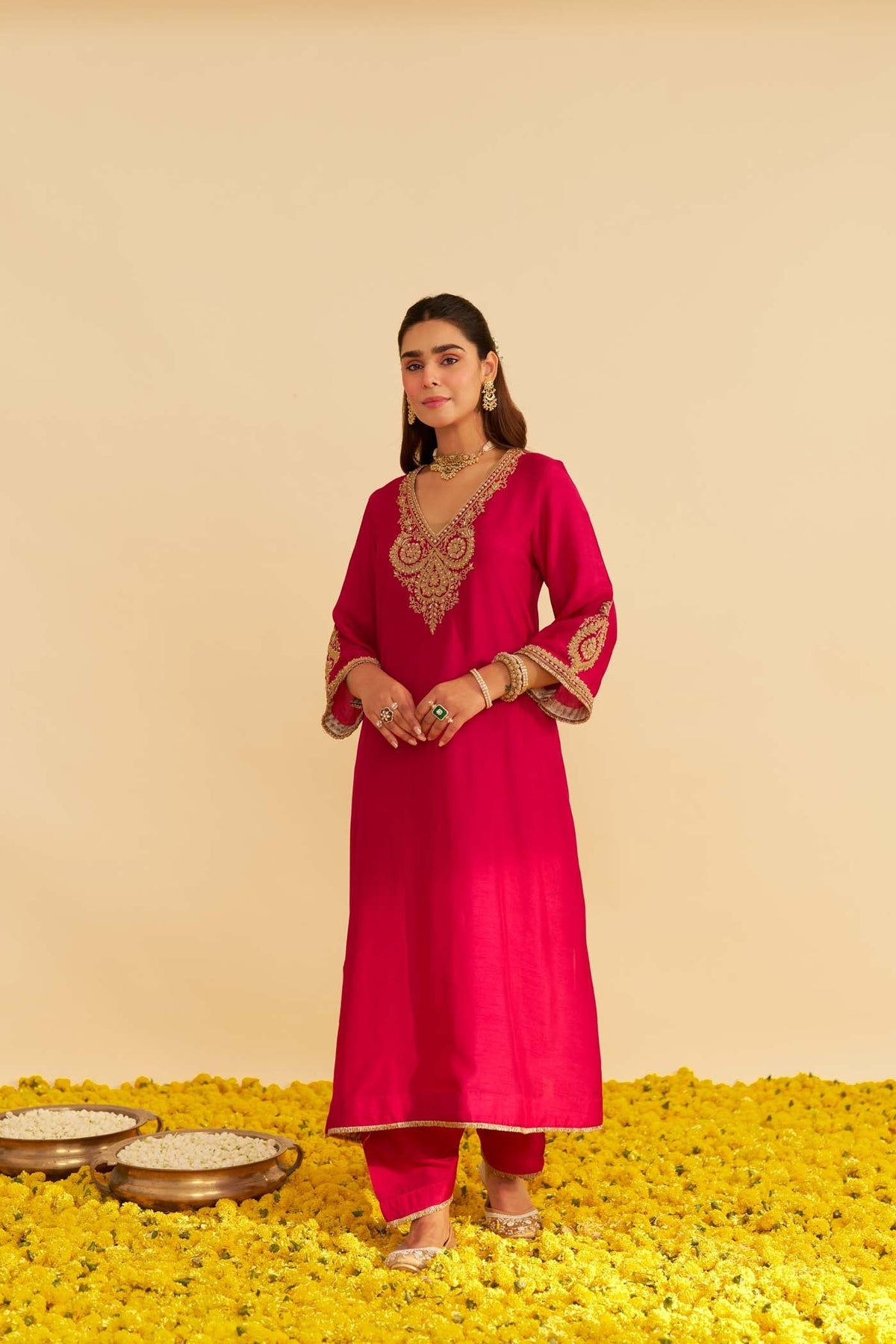 HAAYAT - HOTPINK LONG KAFTAN WITH SALWAR (Lxrts)