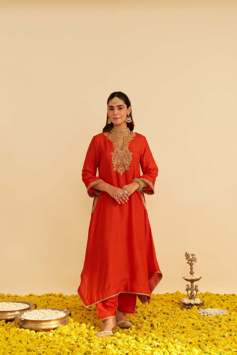 AMAYA - BURNT ORANGE LONG KAFTAN WITH SALWAR