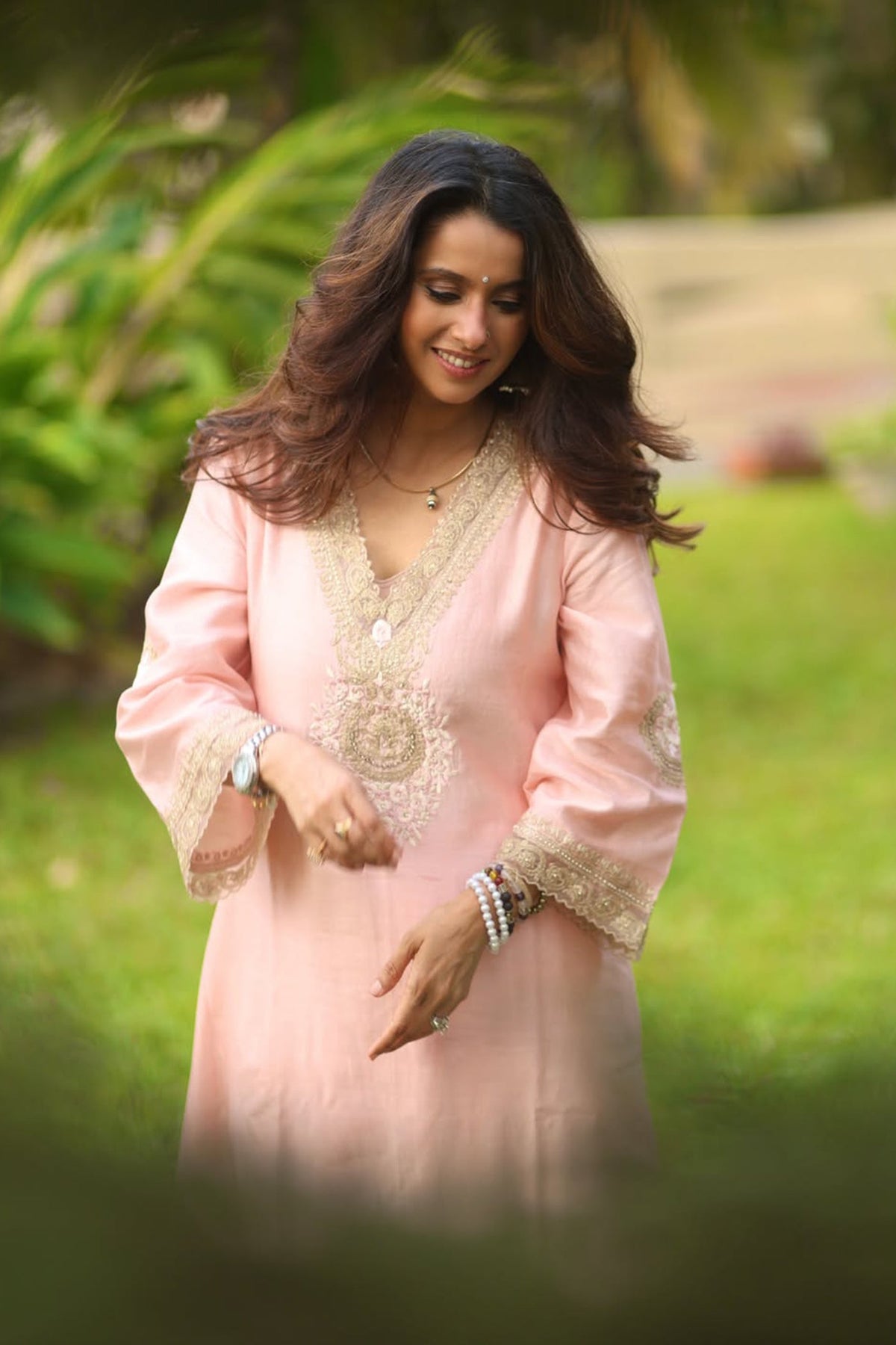 Pranitaa In Sanvi - Blush Pink Long Choga with Salwar