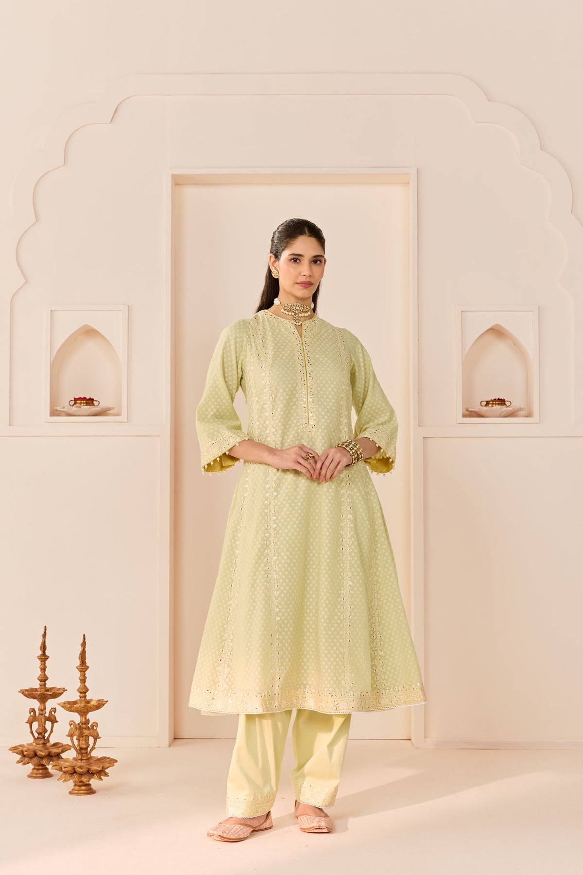 Firdaus - Mint Green Long Kalidaar Chauga With Dogri Salwar And Dupatta