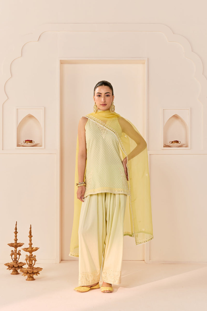 Miral - Mint Green Short Kurta With Farsi Salwar