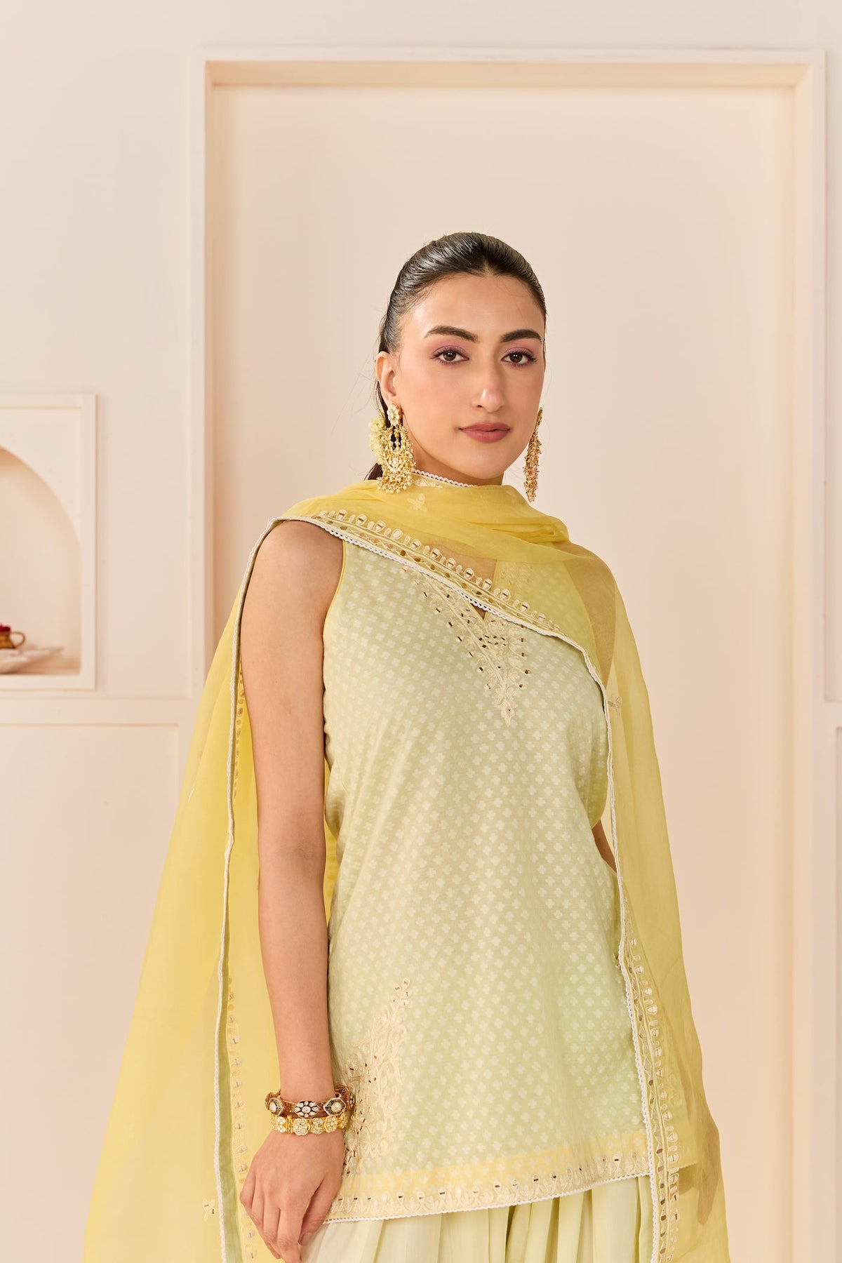 Miral - Mint Green Short Kurta With Farsi Salwar