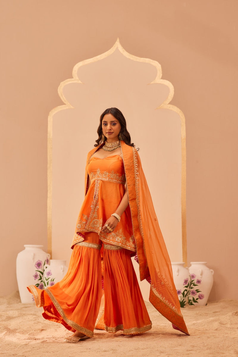 Tahira - Tangerine Orange Kurta Garara Set