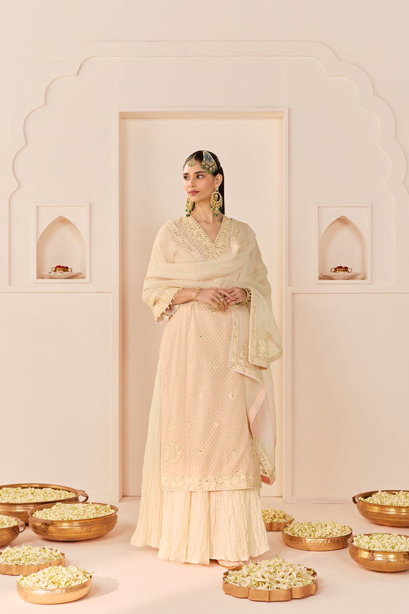 Ruhani - Carnation Pink Long Kurta With Skirt And Dupatta (LXRTS)