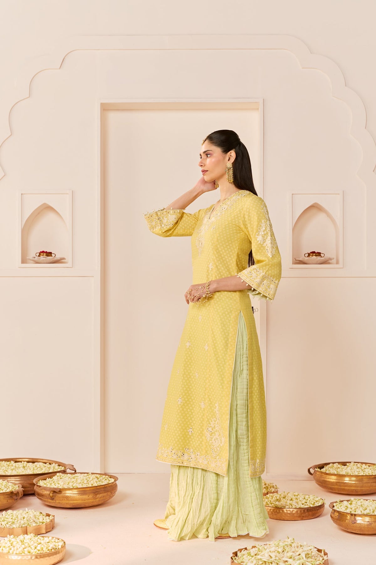 RUHANI - LEMON YELLOW Long kurta with Skirt and Dupatta (LXRTS)