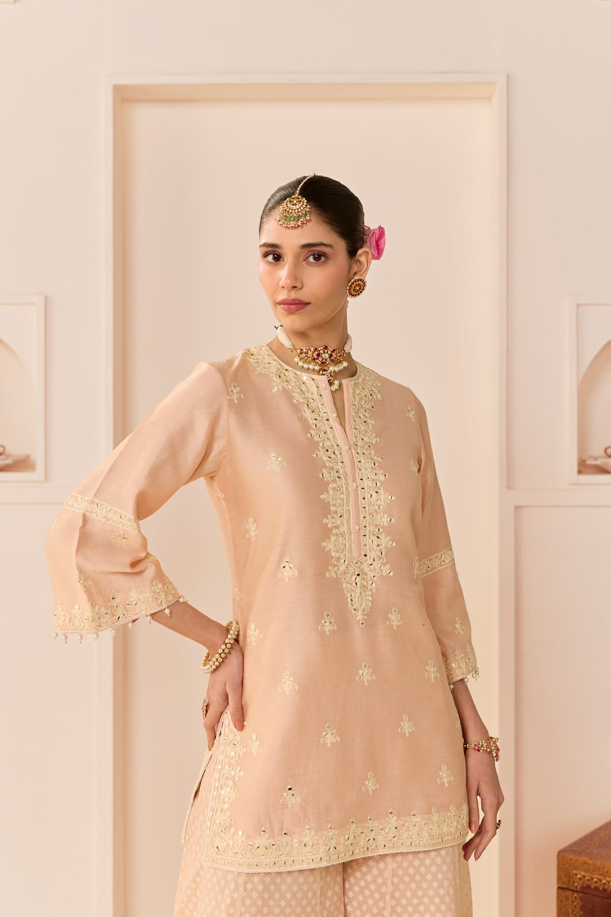 Rehma - Carnation Pink Short Kurta With Sharara And Dupatta