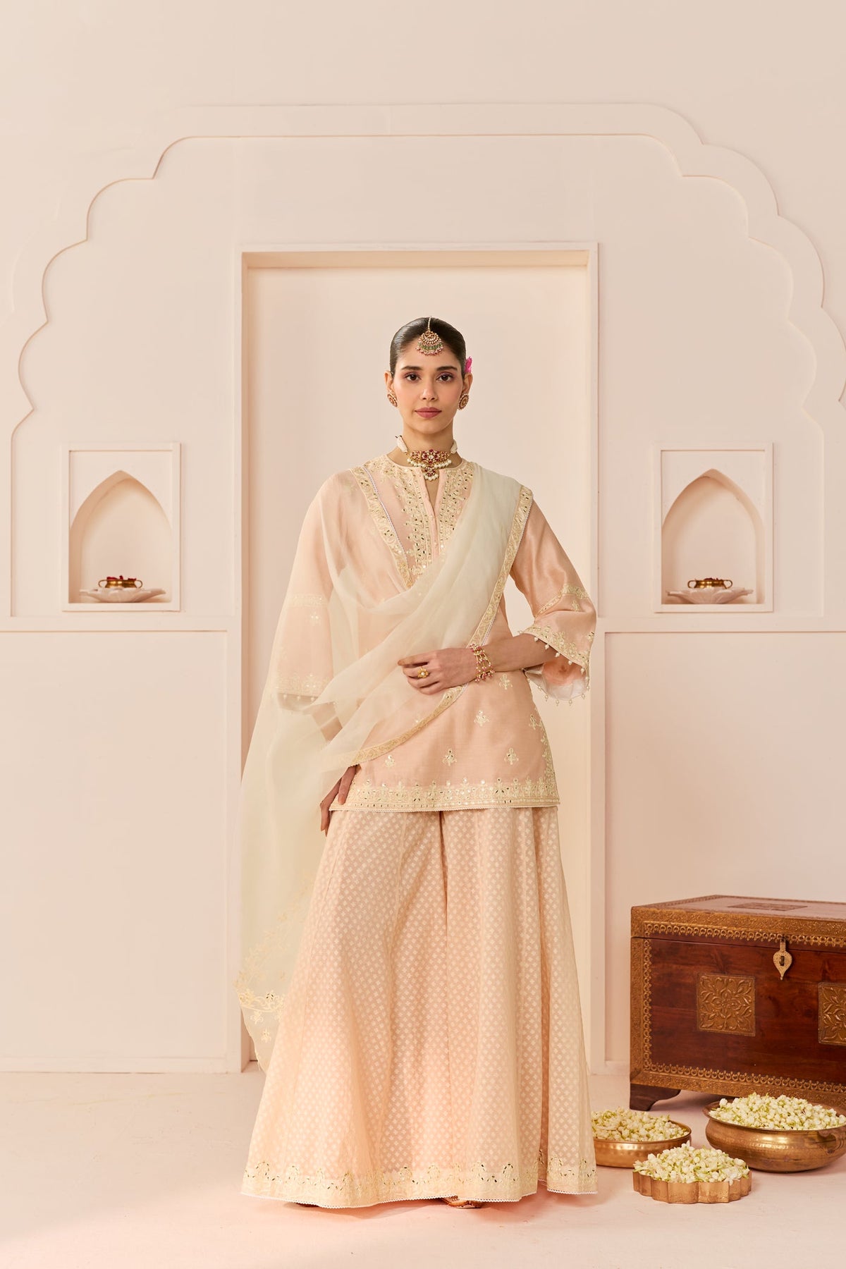 Rehma - Carnation Pink Short Kurta With Sharara And Dupatta