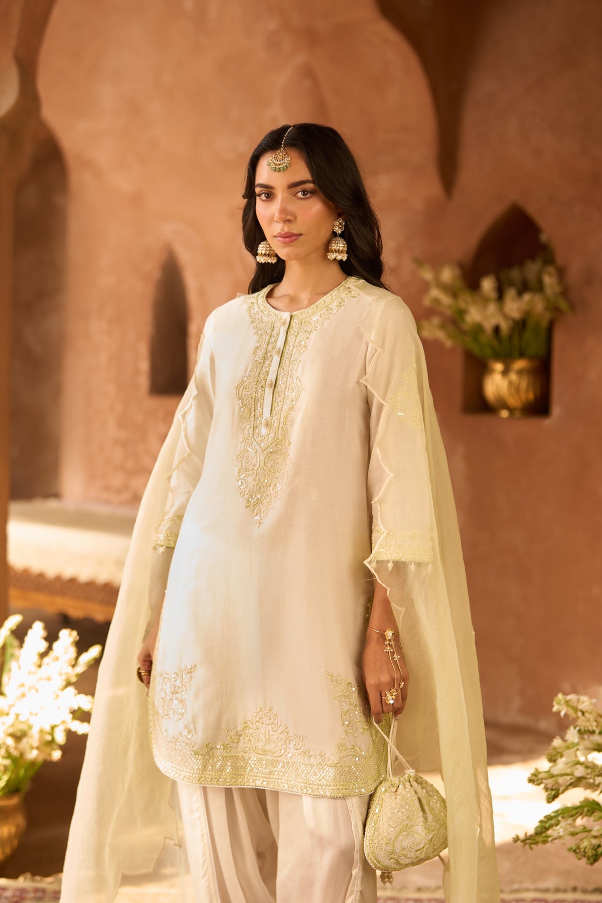 NYRA - DAISY IVORY WITH MINT GREEN SHORT KURTA AND DHOTI (LXRTS)