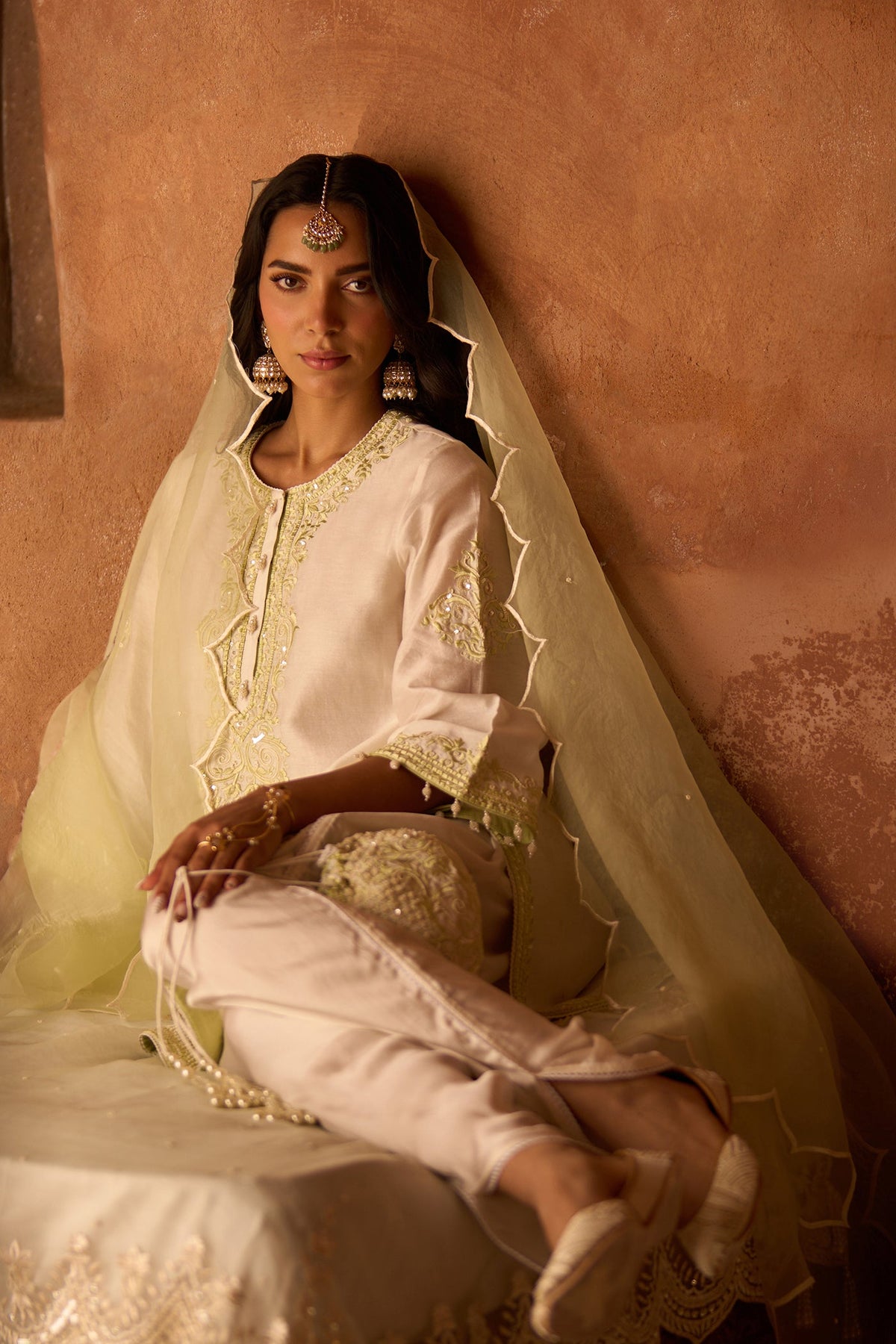 NYRA - DAISY IVORY WITH MINT GREEN SHORT KURTA AND DHOTI (LXRTS)
