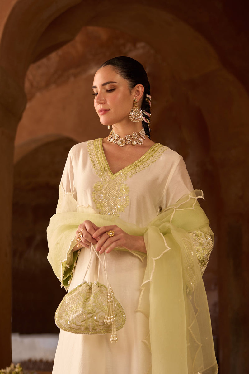 SAHABAT - DAISY IVORY WITH MINT GREEN KAAFTAN WITH SALWAR (LXRTS)