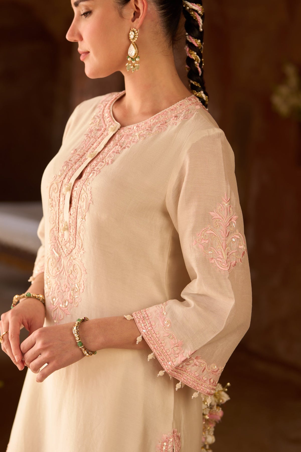 NYRA - DAISY IVORY WITH PINK SHORT KURTA AND DHOTI (LXRTS)