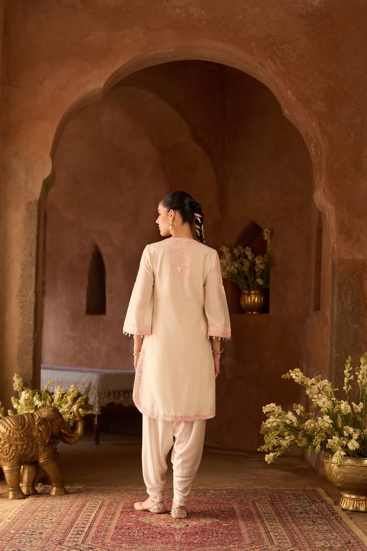 NYRA - DAISY IVORY WITH PINK SHORT KURTA AND DHOTI (LXRTS)
