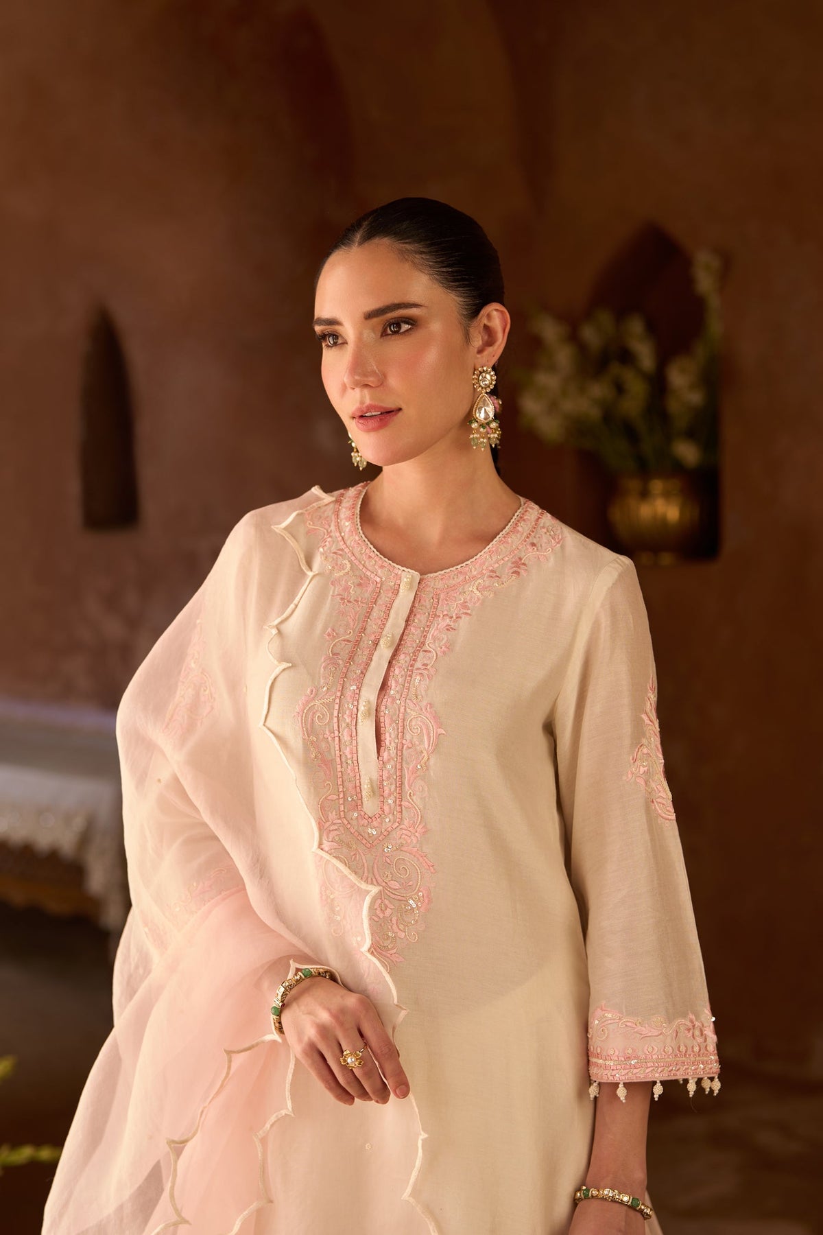 NYRA - DAISY IVORY WITH PINK SHORT KURTA AND DHOTI (LXRTS)