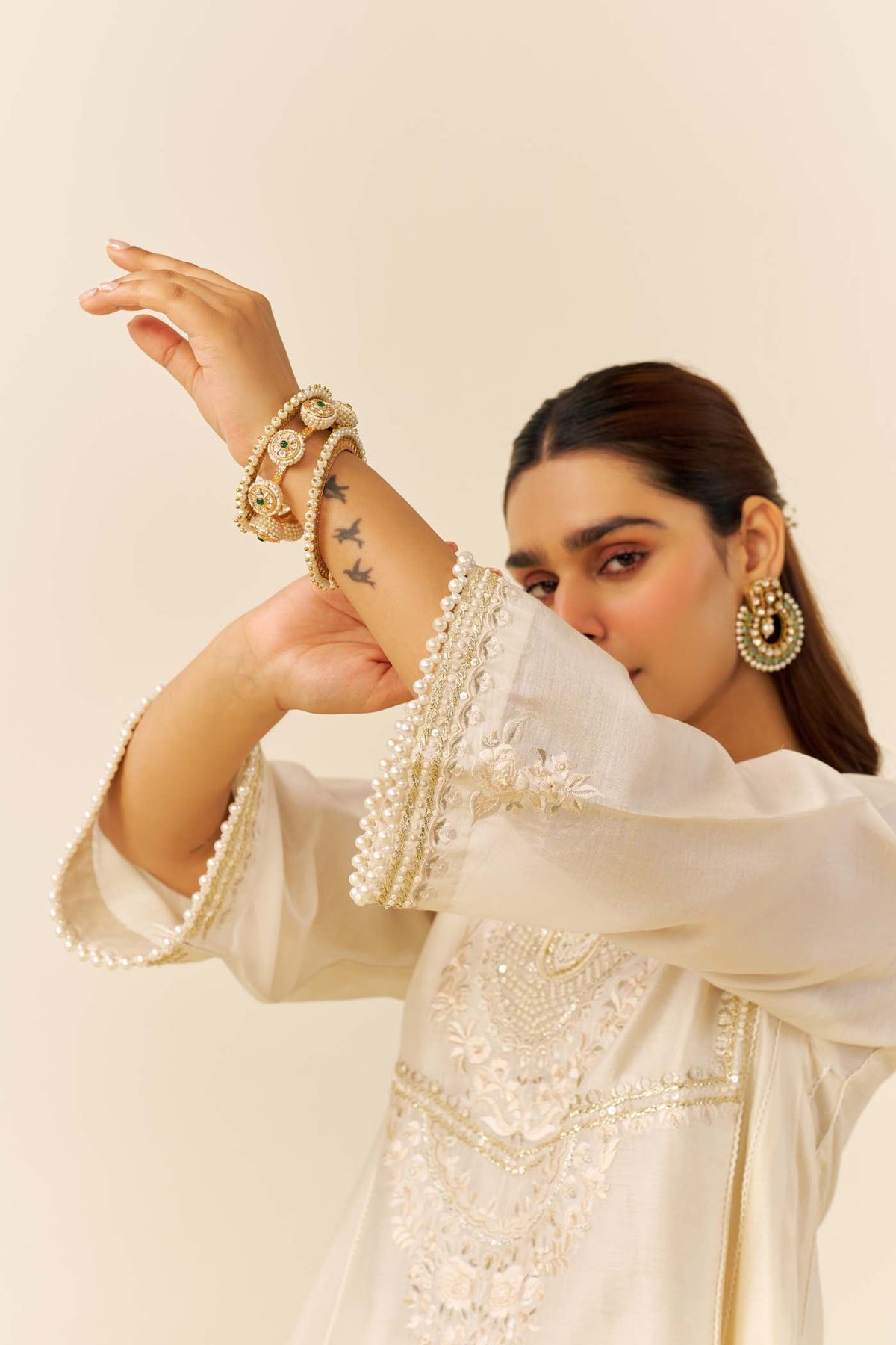 AIZA - Daisy Ivory SHORT CHAUGA WITH SALWAR