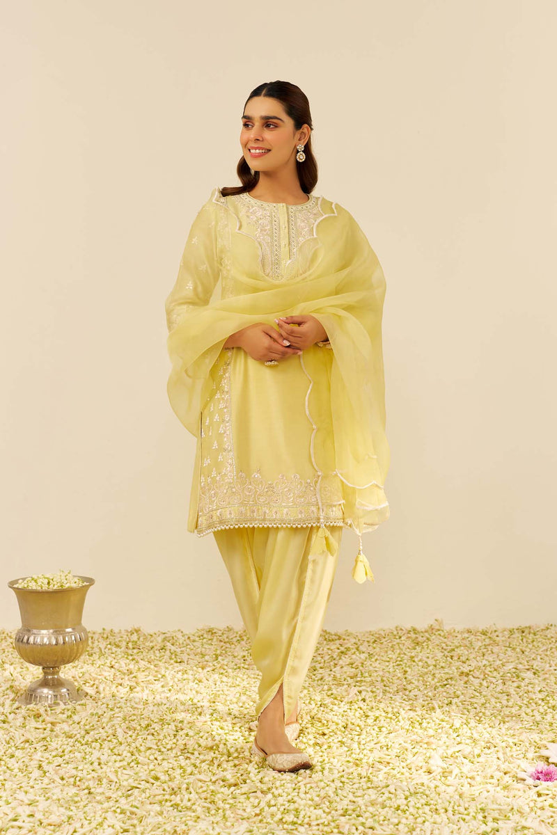 ZAISHA - Lemon Yellow SHORT KURTA WITH DHOTI