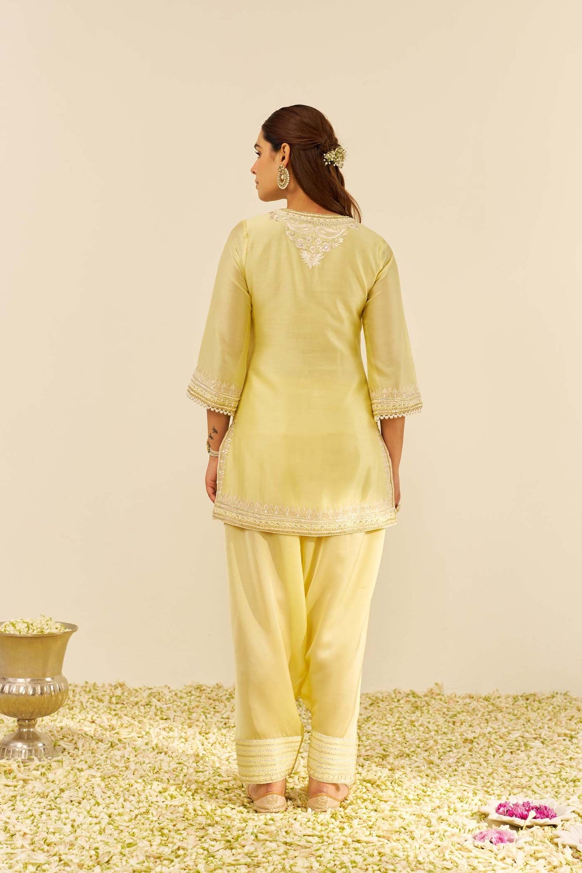 SARA - Lemon Yellow SHORT KURTA WITH  SALWAR