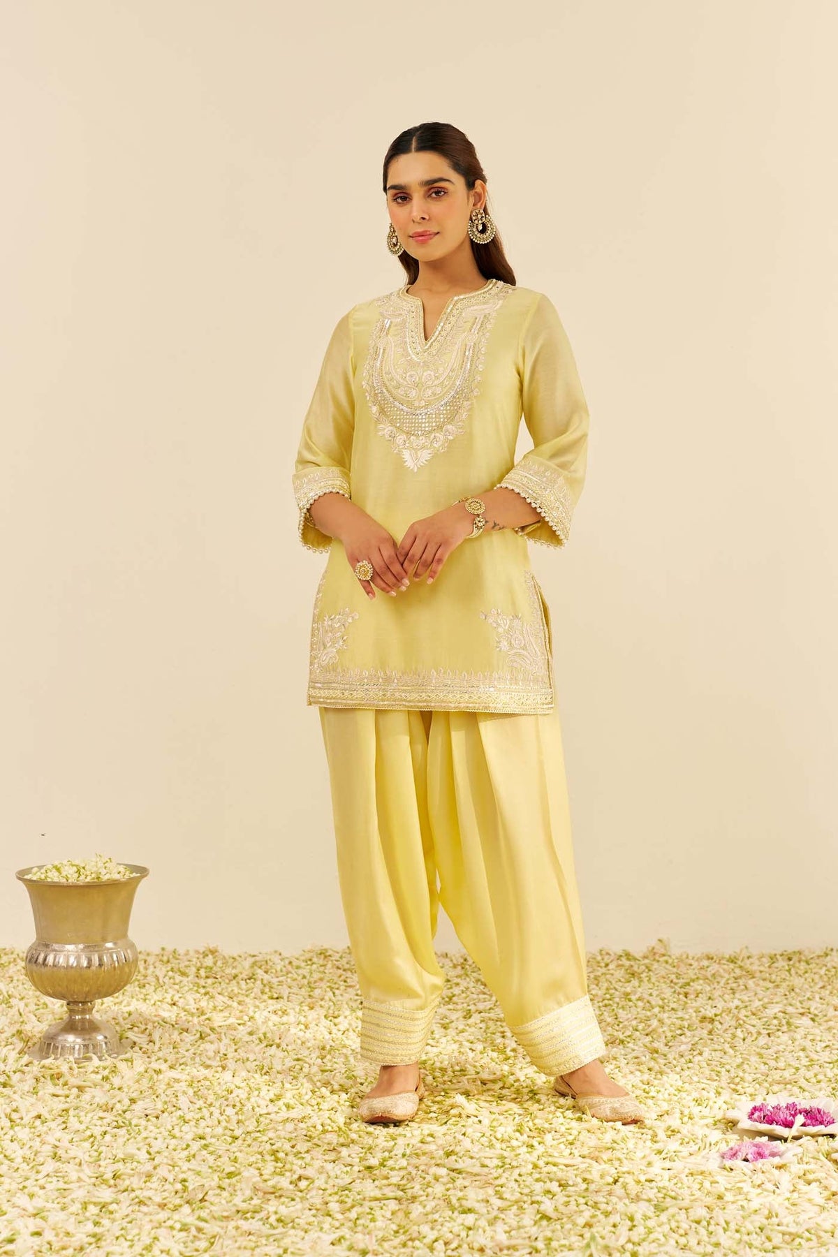 SARA - Lemon Yellow SHORT KURTA WITH  SALWAR (LXRTS)