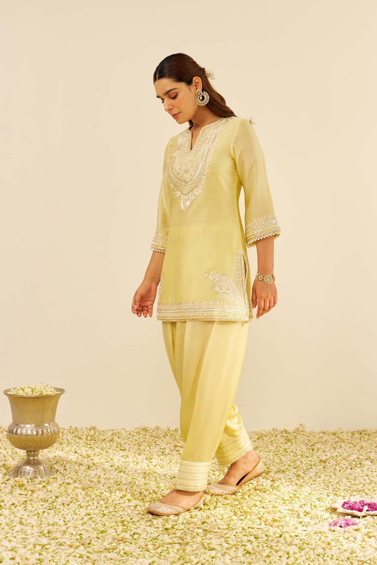 SARA - Lemon Yellow SHORT KURTA WITH  SALWAR (LXRTS)