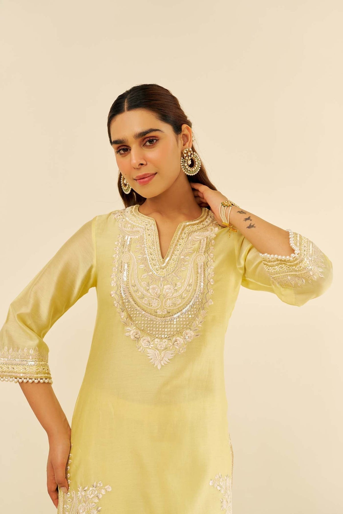 SARA - Lemon Yellow SHORT KURTA WITH  SALWAR (LXRTS)