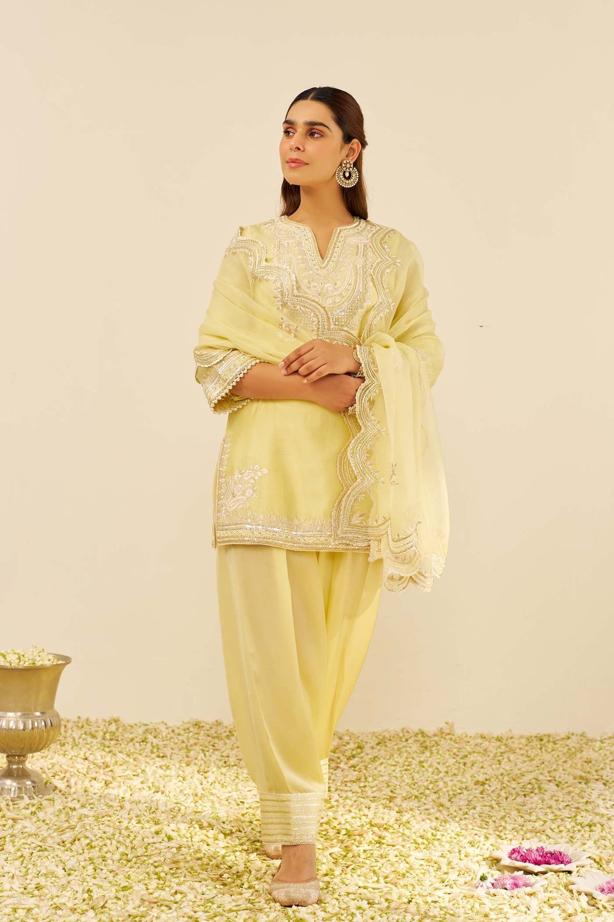 SARA - Lemon Yellow SHORT KURTA WITH  SALWAR (LXRTS)