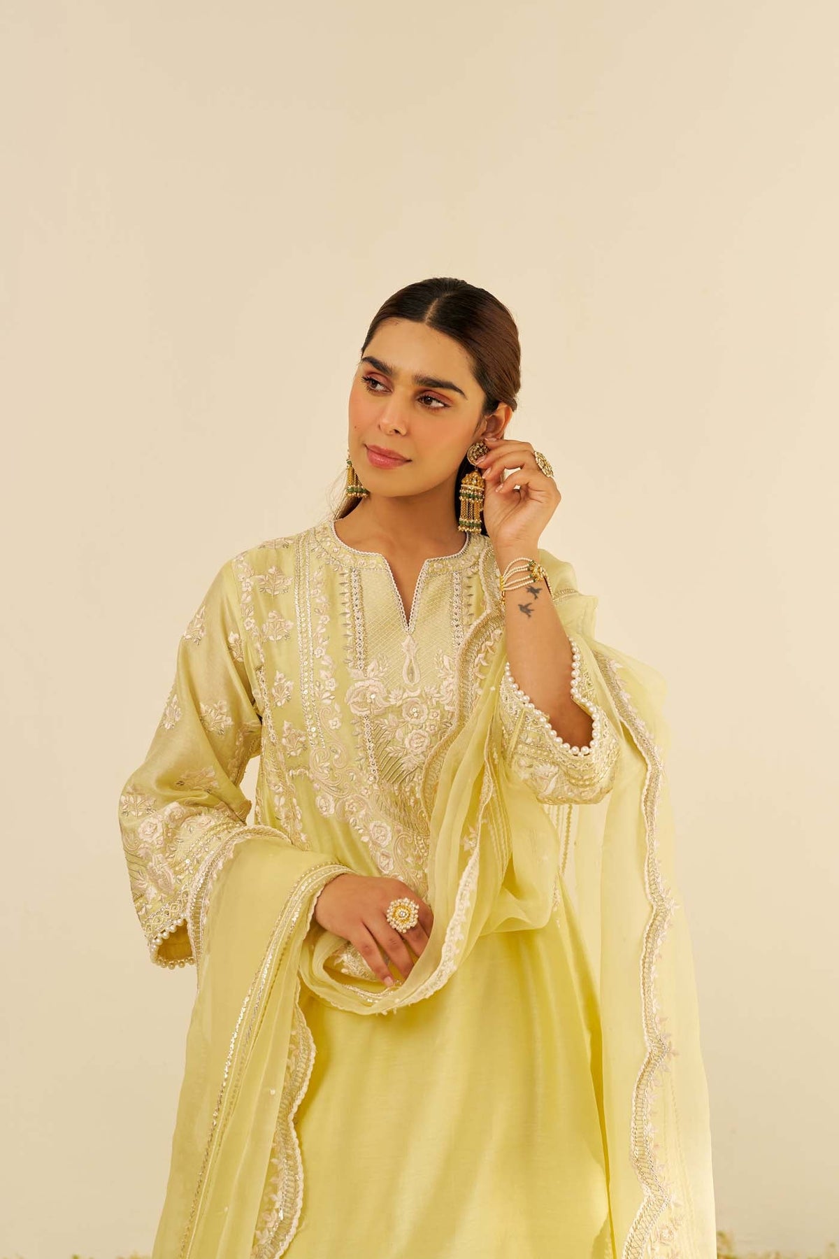 Maziya - Lemon Yellow Long Chauga With Salwar