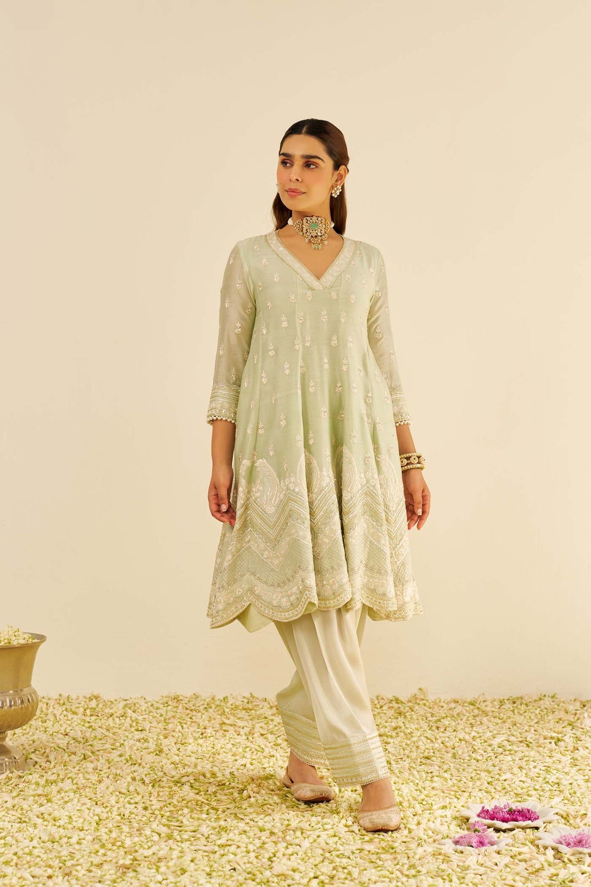 MEERAM - Mint Green SHORT ANARKALI WITH SALWAR